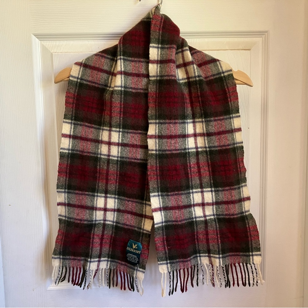 Lyle & Scott Tartan Lambswool Scarf Scotland Red Green White